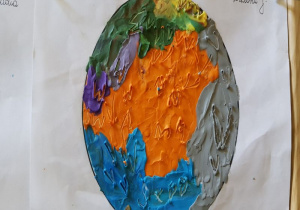 praca plastyczna: Ziemia - kontur koła wypełniony kolorową plasteliną